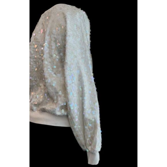 Ladies Large Sequined Ivory Crewneck Sweater Blouse Parker Beautiful Top - Picture 3 of 5